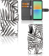 Hoesje met Tekst Sony Xperia 10 IV Wallet Book Case Leaves Grey