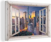 Canvas Schilderij Doorkijk - New York - Skyline - 60x40 cm - Wanddecoratie