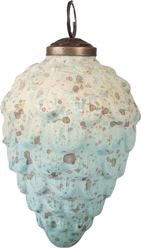 Clayre & Eef Boule de Noël Ø 8 cm Turquoise Beige Verre Métal Décoration de Noël