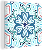 Canvas Schilderij Bloem - Blauw - Mandala - Bohemian - 50x50 cm - Wanddecoratie