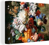 Canvas - Schilderij Kunst - Oude meesters - Boeket bloemen in een urn - 80x60 cm - Wanddecoratie - Woonkamer