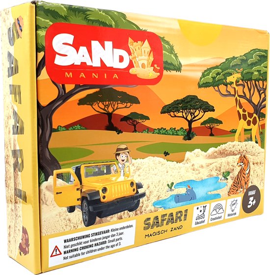 Sand mania® - Kinetisch zand - Complete safari speelset - 1,5 kg magisch zand - Speelzand met zandbak - Magic sand - Unieke samenstelling