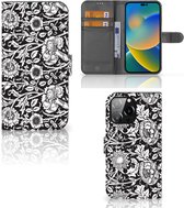 Portefeuille iPhone 14 Pro Max Etui pour Téléphone Fleurs Noires