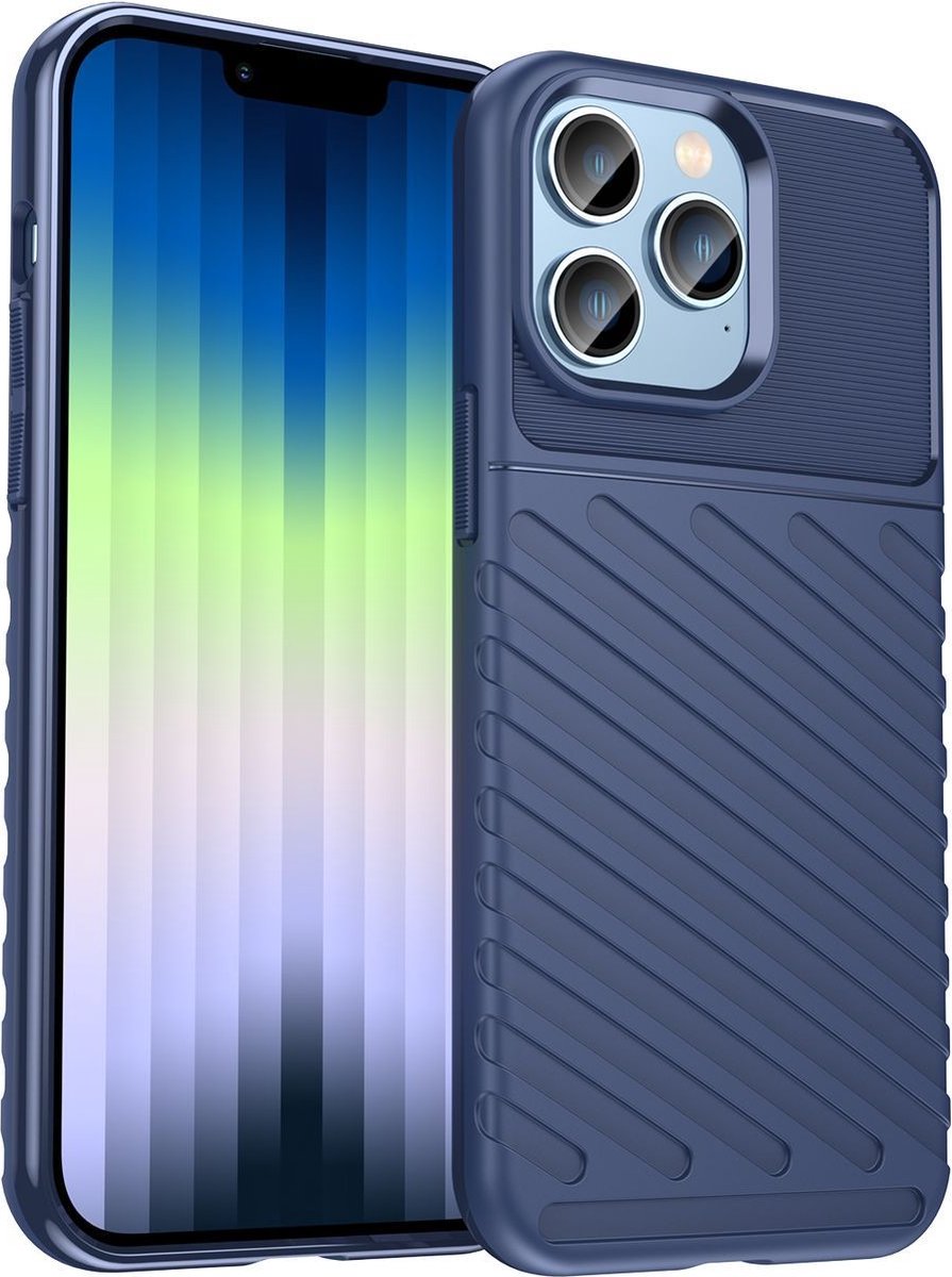 Mobigear Hoesje geschikt voor Apple iPhone 14 Pro Telefoonhoesje Flexibel TPU | Mobigear Groove Backcover | iPhone 14 Pro Case | Back Cover - Blauw