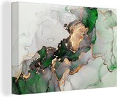 Canvas Schilderij Marmer - Goud - Groen - Luxe - 120x80 cm - Wanddecoratie