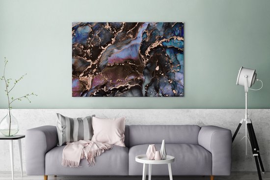 Toile Peinture Marbre - Goud - Rosé - 140x90 cm - Décoration murale