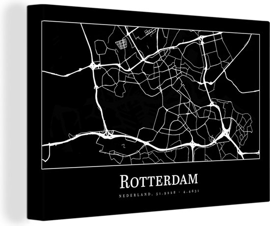 Canvas Schilderij Rotterdam - Kaart - Stadskaart - Plattegrond - 60x40 cm - Wanddecoratie