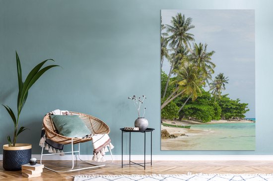 Toile Peinture Palmiers - Plage - Été - Tropical - 120x180 cm - Décoration murale XXL