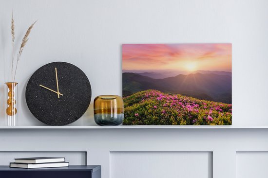 Peinture sur toile Fleurs - Berg - Coucher de soleil - Paysage - 40x30 cm - Décoration murale
