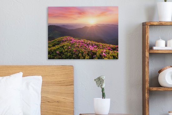 Peinture sur toile Fleurs - Berg - Coucher de soleil - Paysage - 40x30 cm - Décoration murale