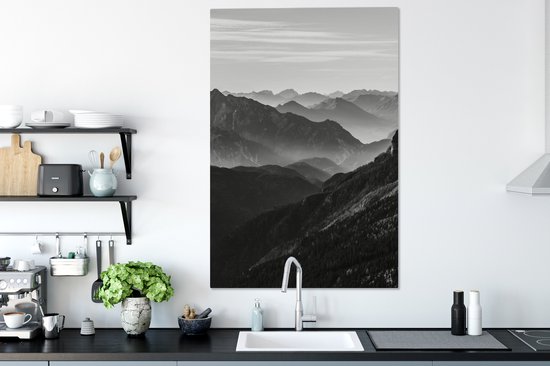 Canvas schilderij 90x140 cm - Wanddecoratie Bergen - Natuur - Mist - Muurdecoratie woonkamer - Slaapkamer decoratie - Kamer accessoires - Schilderijen