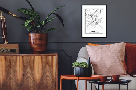 Cadre photo avec affiche Zwart Wit- Plan de la ville - Zwart Wit - Carte - Deinze - België - Carte - 30x40 cm - Cadre pour affiche