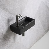 Fonteinset Mia 40.5x20x10.5cm mat zwart links inclusief fontein kraan, sifon en afvoerplug gun metal
