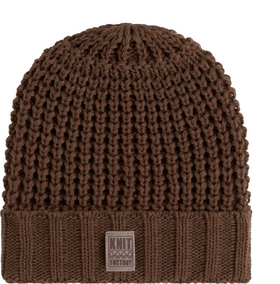 Knit Factory Robin Gebreide Muts Heren & Dames - Beanie hat - Tobacco - Grofgebreid - Warme bruine Wintermuts - Unisex - One Size