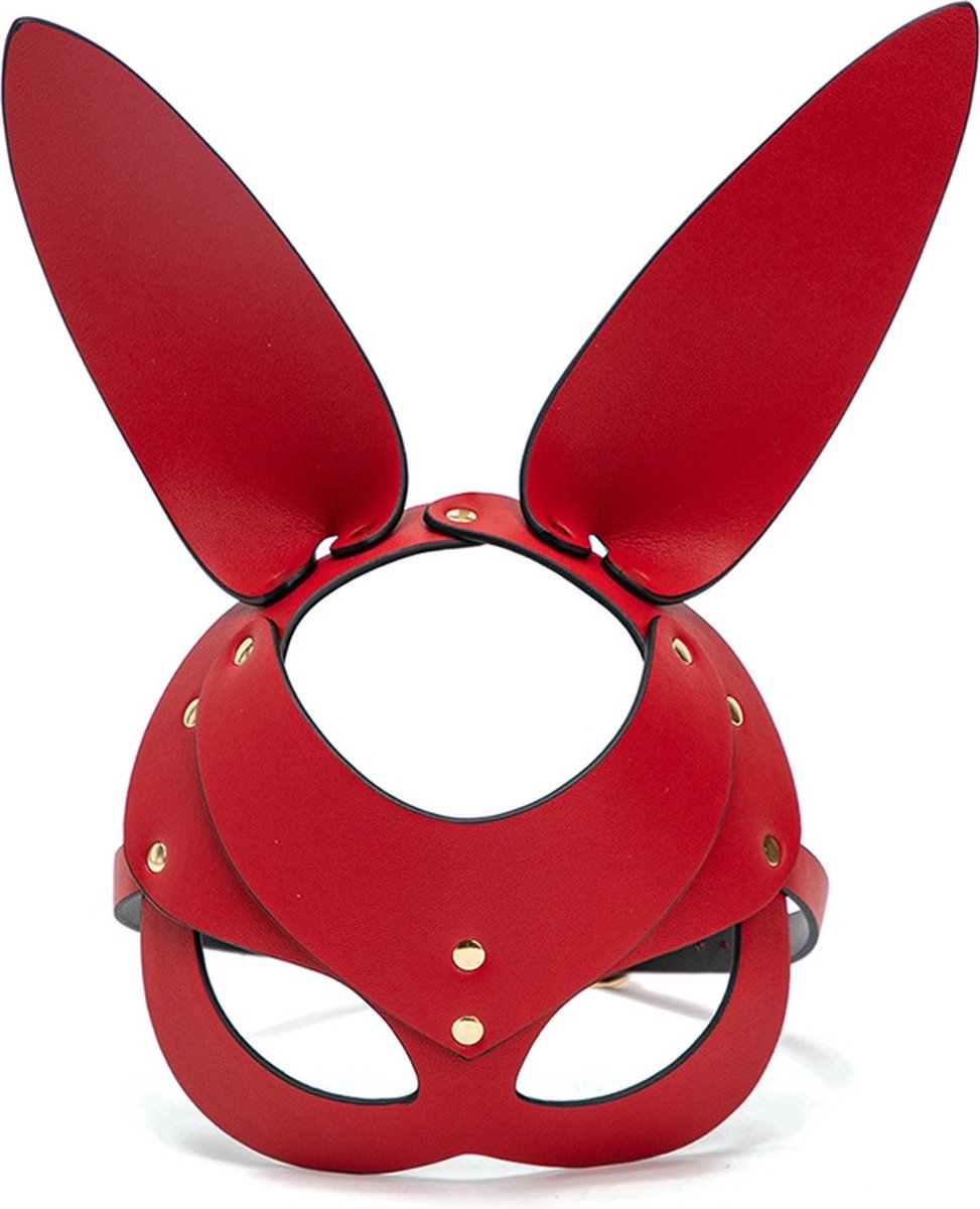 PU leren BDSM konijnorenmasker - rood