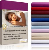 Bed Couture  Flanel Fleece Hoeslaken - 100% Katoen Extra zacht en Warm - Twijfelaar - 120x200+30  Cm - Wijn Rood