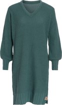 Knit Factory Robin Dames Jurk - Gebreide Trui Jurk - Wollen jurk - Herfst- & winterjurk - Wijde jurk - V-hals - Laurel - 36/38 - Knielengte