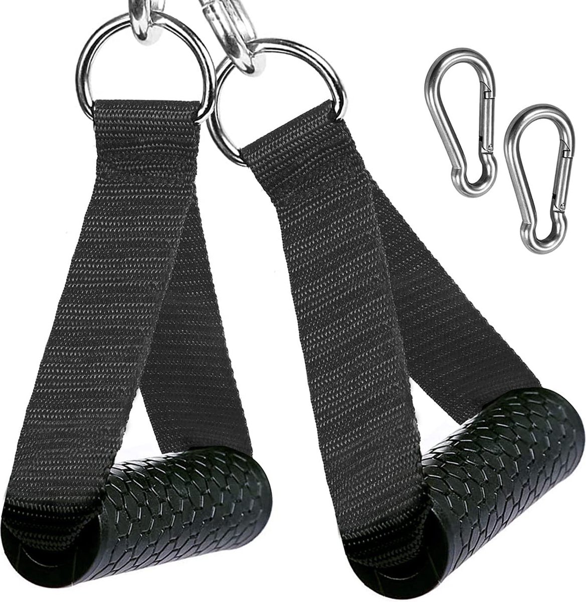 MJ Sports Premium Strap Handles Inclusief 2 Karabijnhaken - Handvatten Set - voor Krachtstations en Weerstandsbanden - Cable Crossover - Fitness - Handgrepen met D-ring - Zwart