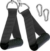 MJ Sports Premium Strap Handles Inclusief 2 Karabijnhaken - Handvatten Set - voor Krachtstations en Weerstandsbanden - Cable Crossover - Fitness - Handgrepen met D-ring - Zwart - One size