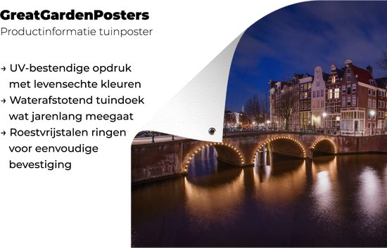 The Amsterdam Keizersgracht in the night garden poster 90x60 cm - Toile de jardin / Toile d'extérieur / Peintures pour l'extérieur (décoration de jardin)
