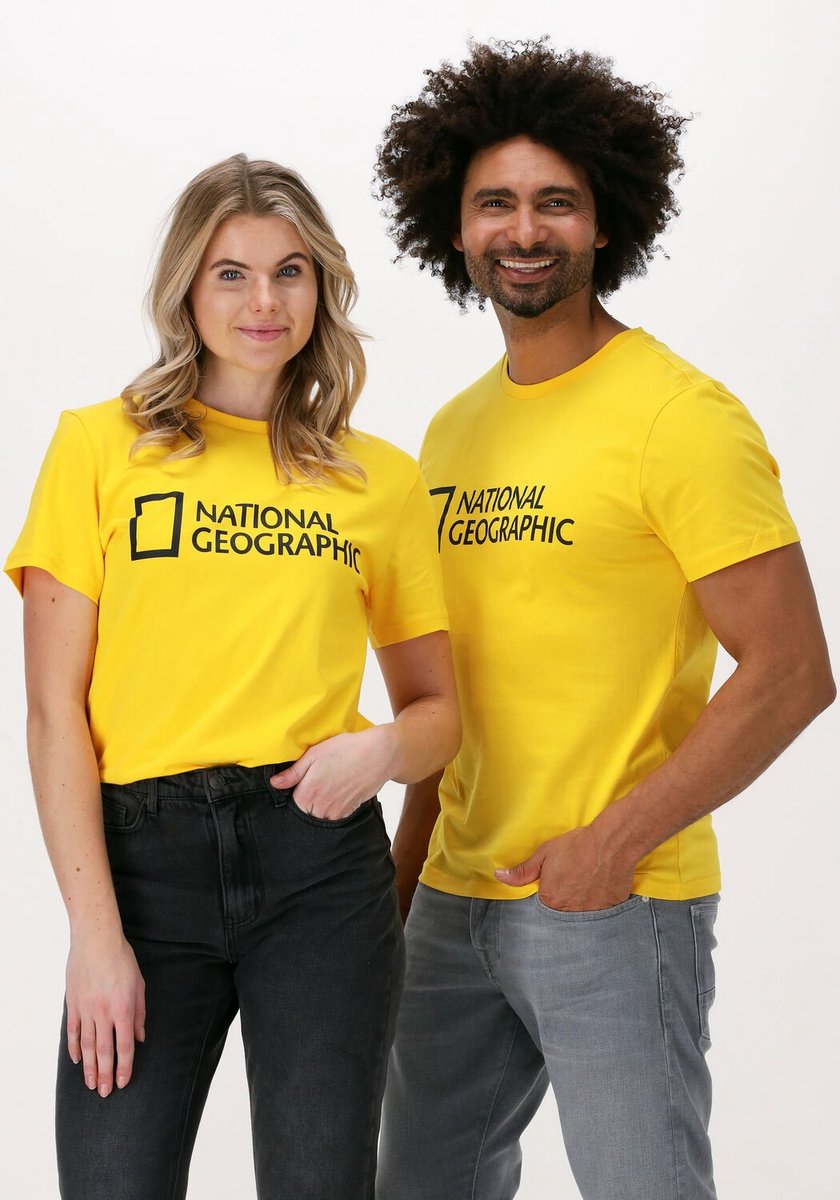 National Geographic Unisex T-shirt With Big Logo Tops & T-shirts Dames - Shirt - Geel - Maat M