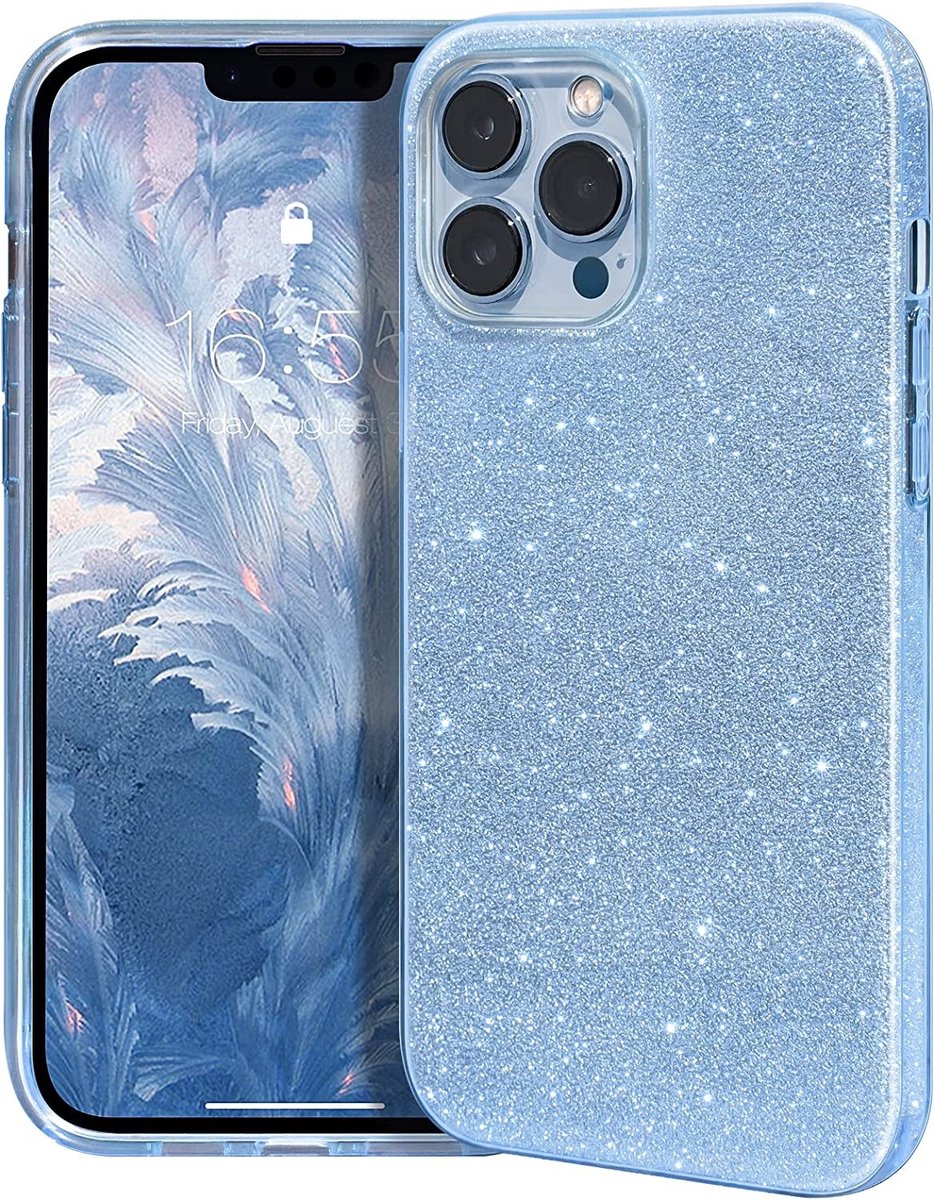Hoesje Geschikt voor iPhone 14 Pro Glitter Siliconen backcover – Blauw
