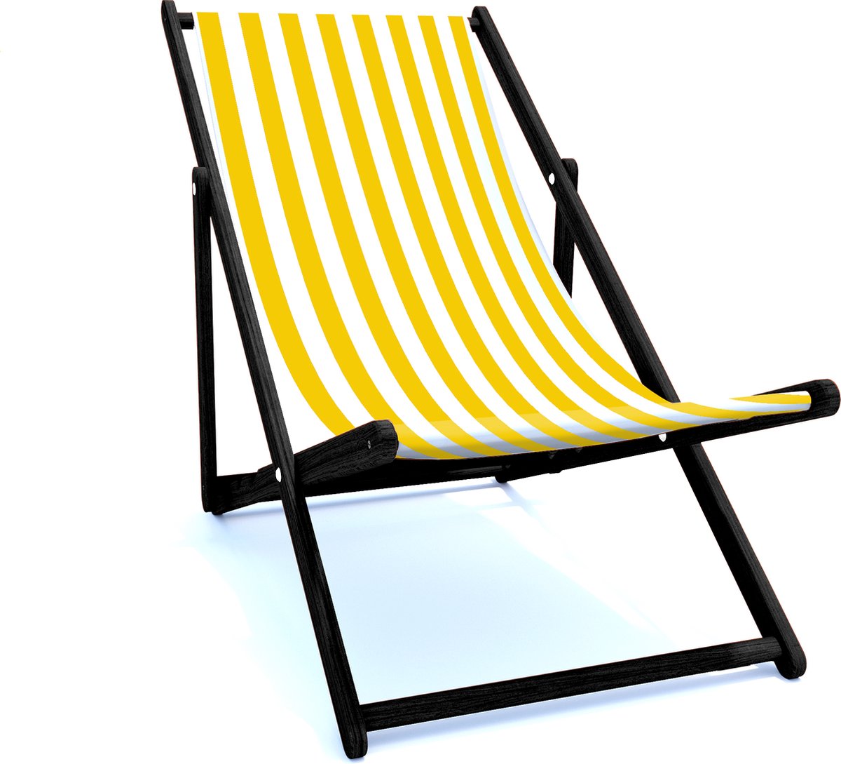 Holtaz Strandstoel gestreept - Inklapbaar - Hout - Comfortabele zonnebed - ligbed met verstelbare lighoogte - Geel