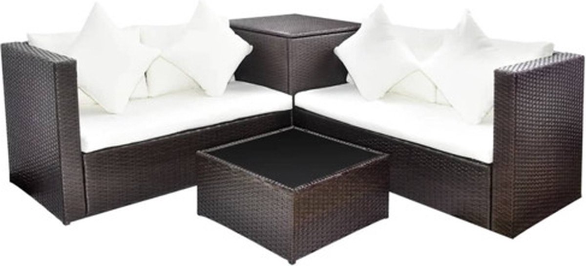vidaXL 4-delige Loungeset met kussens poly rattan bruin