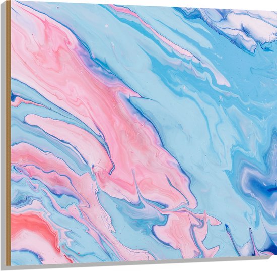 Hout - Mix van Roze en Blauwe Vlekken - 100x100 cm - 9 mm dik - Foto op Hout (Met Ophangsysteem)
