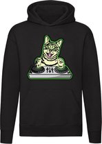 Dj kat Hoodie - muziek - feest - mixer - huisdier - draaien - geluid - dieren - dansen - unisex - trui - sweater - capuchon