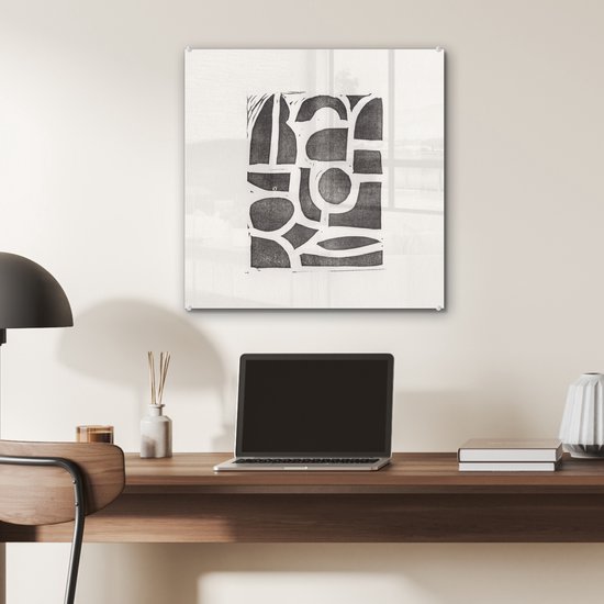 MuchoWow® Peinture sur verre 50x50 cm - Peinture sur verre acrylique - Abstrait - Formes - Formes - Zwart - Photo sur verre - Peintures