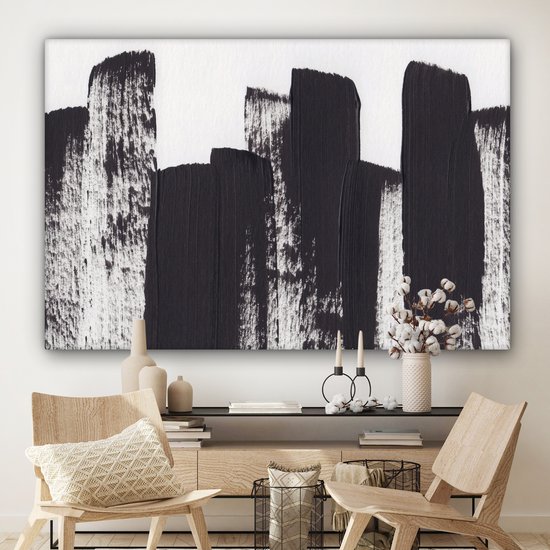 Peinture sur toile - Abstrait - Zwart - Wit - 150x100 cm - Décoration murale