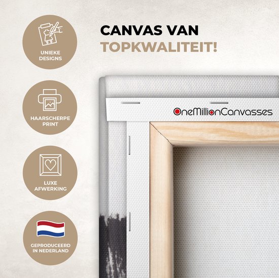 Peinture sur toile - Abstrait - Zwart - Wit - 150x100 cm - Décoration murale