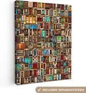 Canvas Schilderij Deuren - Kleurrijk - Collage - Architectuur - 90x120 cm - Wanddecoratie