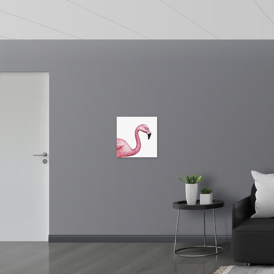 Acrylglas - Tekening van een Roze Flamingo - 50x50 cm Foto op Acrylglas (Wanddecoratie op Acrylaat)