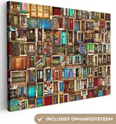 Canvas Schilderij Deuren - Kleurrijk - Collage - Architectuur - 120x90 cm - Wanddecoratie