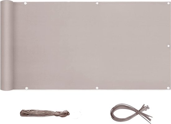 Sekey Balkonscherm, ondoorzichtig, wind- en uv-bescherming, weerbestendig, 100% privacy, met ingestanste ringen, nylon kabelbinders en koord, 120 x 600 cm, taupe