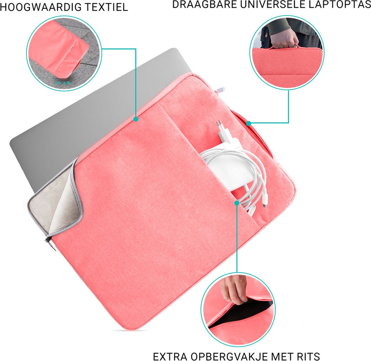 Laptophoes 15,6 inch roze waterafstotend lichtgewicht soft velvet binnenkant krasbestendig met ritssluiting - Afbeelding 4