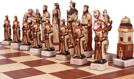 Thumbnail van een extra afbeelding van het spel Grunwald schaakset - Opklapbaar Decoratieve Schaakbord met Schaakstukken - Koning 135mm - Schaakbord 600x300