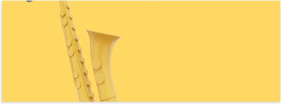 Poster Glanzend – Gele Saxofoon tegen Gele Achtergrond - 60x20 cm Foto op Posterpapier met Glanzende Afwerking