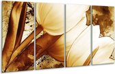 GroepArt - Glasschilderij - Tulpen - Bruin, Wit - 160x80cm 4Luik - Foto Op Glas - Geen Acrylglas Schilderij - 6000+ Glasschilderijen Collectie - Wanddecoratie