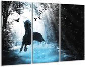Glasschilderij Paard, Modern - Blauw, Zwart, Wit - 120x80cm 3Luik - Foto Op Glas - Geen Acrylglas Schilderij - GroepArt 6000+ Glas Art Collectie - Maatwerk Mogelijk