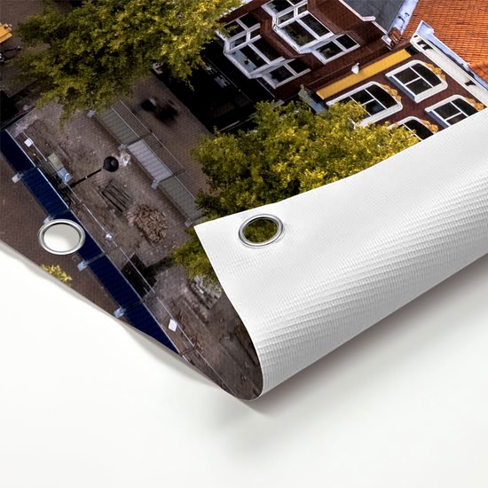 Gards Tuinposter Groningen Skyline Stad bij Zonsondergang - 200x100 cm - Tuindoek - Tuindecoratie - Wanddecoratie buiten - Tuinschilderij