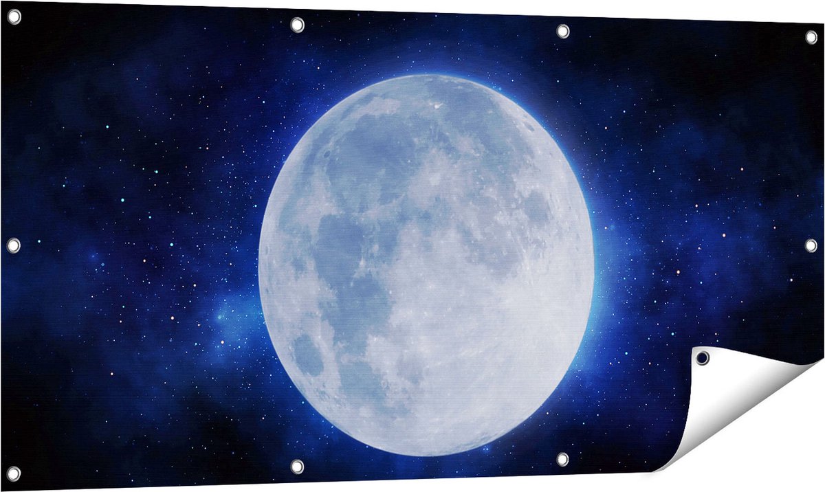 Gards Tuinposter Volle Maan in de Ruimte - 120x60 cm - Tuindoek - Tuindecoratie - Wanddecoratie buiten - Tuinschilderij Multikleur