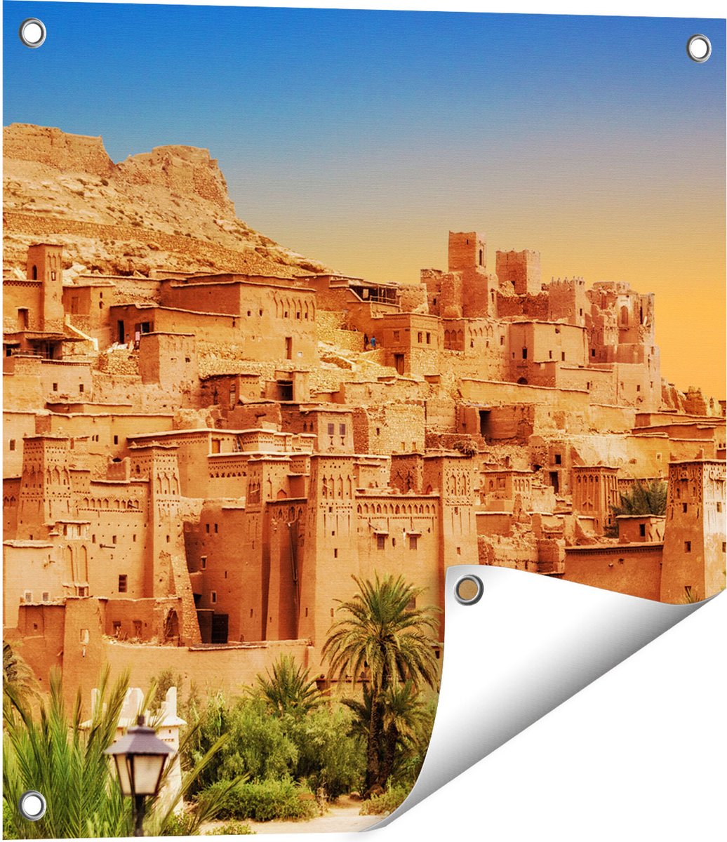 Gards Tuinposter Kasbah Ait Ben Haddou Stad in Marokko - 50x50 cm - Tuindoek - Tuindecoratie - Wanddecoratie buiten - Tuinschilderij Multikleur