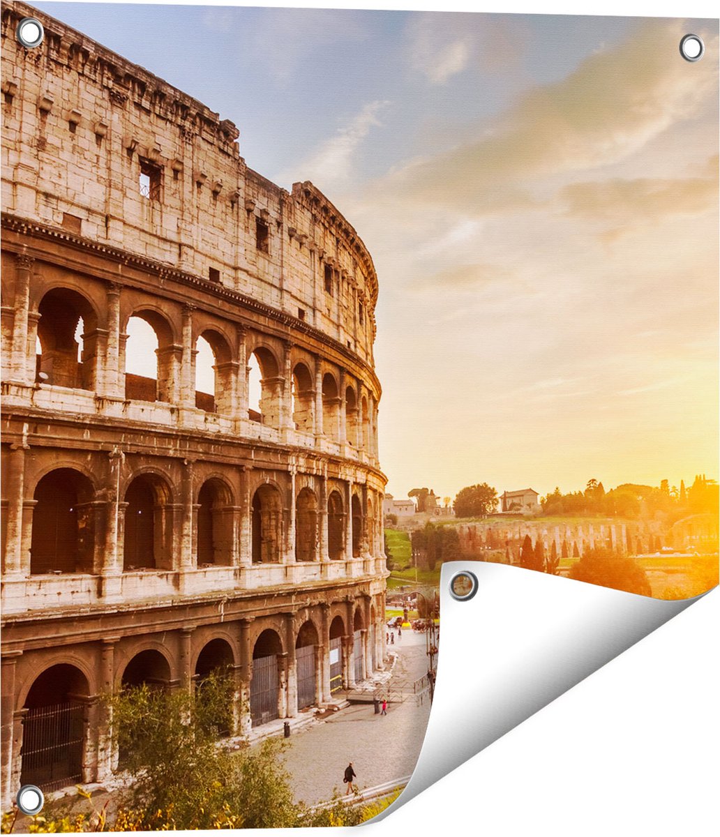 Gards Tuinposter Colosseum bij Zonsondergang in Ital�e - 50x50 cm - Tuindoek - Tuindecoratie - Wanddecoratie buiten - Tuinschilderij Multikleur