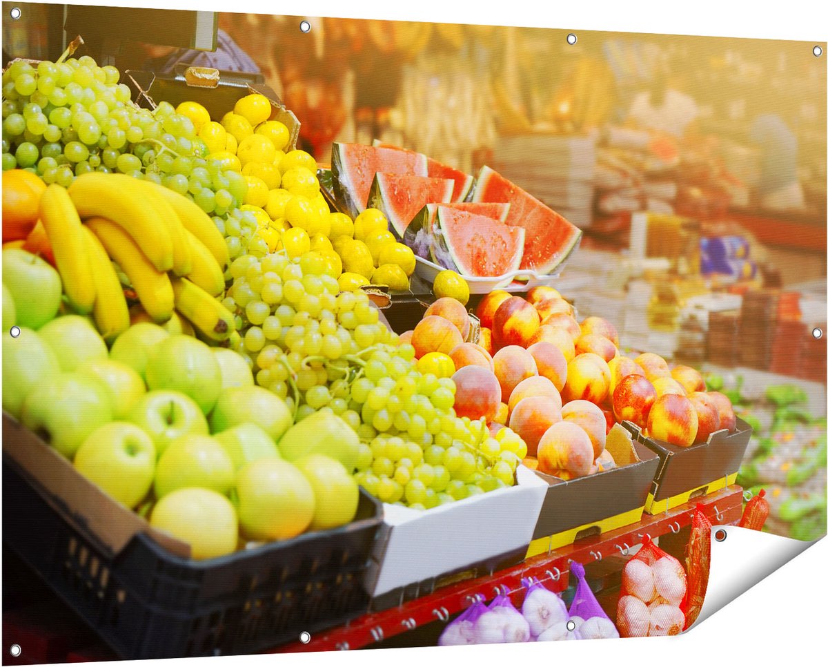 Gards Tuinposter Vers Fruit op de Markt - 150x100 cm - Tuindoek - Tuindecoratie - Wanddecoratie buiten - Tuinschilderij Multikleur