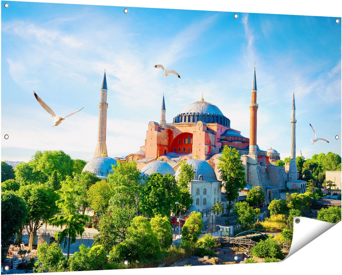 Gards Tuinposter Hagia Sophia Moskee in Istanbul - 150x100 cm - Tuindoek - Tuindecoratie - Wanddecoratie buiten - Tuinschilderij Multikleur
