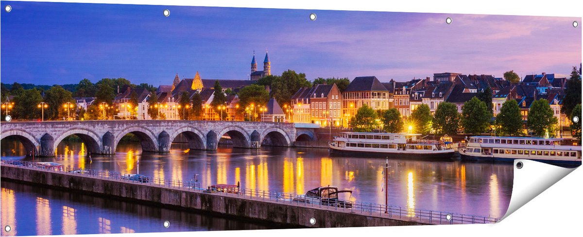 Gards Tuinposter Maastricht Maas Rivier bij de Sint Servaasbrug - 180x60 cm - Tuindoek - Tuindecoratie - Wanddecoratie buiten - Tuinschilderij Multikleur