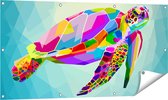 Gards Tuinposter Kleurrijke Schildpad in het Water - 120x60 cm - Tuindoek - Tuindecoratie - Wanddecoratie buiten - Tuinschilderij